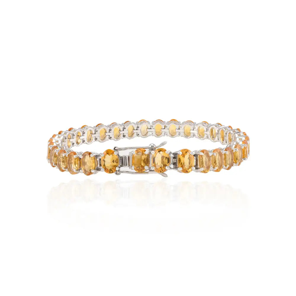 Factory Directly Sale Natural Oval Cut Citrine 925 Solid Silver Tennis Bracelet Set In Prong Setting Handmade Jewelry