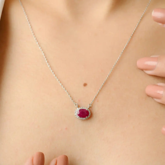 Bulk Jewelry Natural Ruby & Diamond 14K White Gold Long Chain Necklace