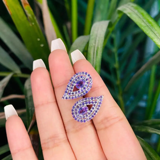 Fine Wholesale Jewelry 100% Natural Amethyst Teardrop Stud Earrings For Wedding In 925 Silver