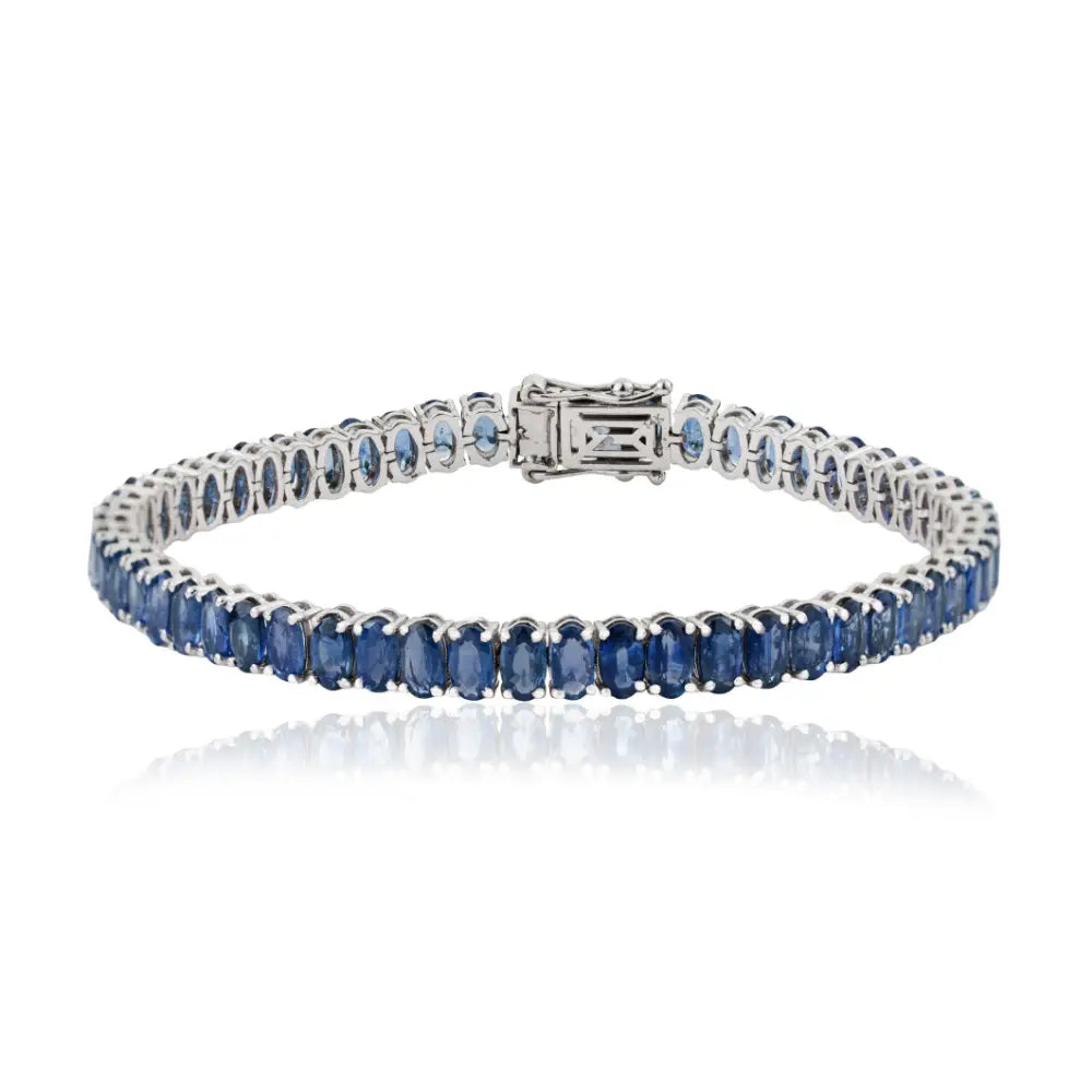 15.54 Ct. Blue Sapphire Stackable Tennis Bracelet Solid 14K White Gold Precious Jewelry