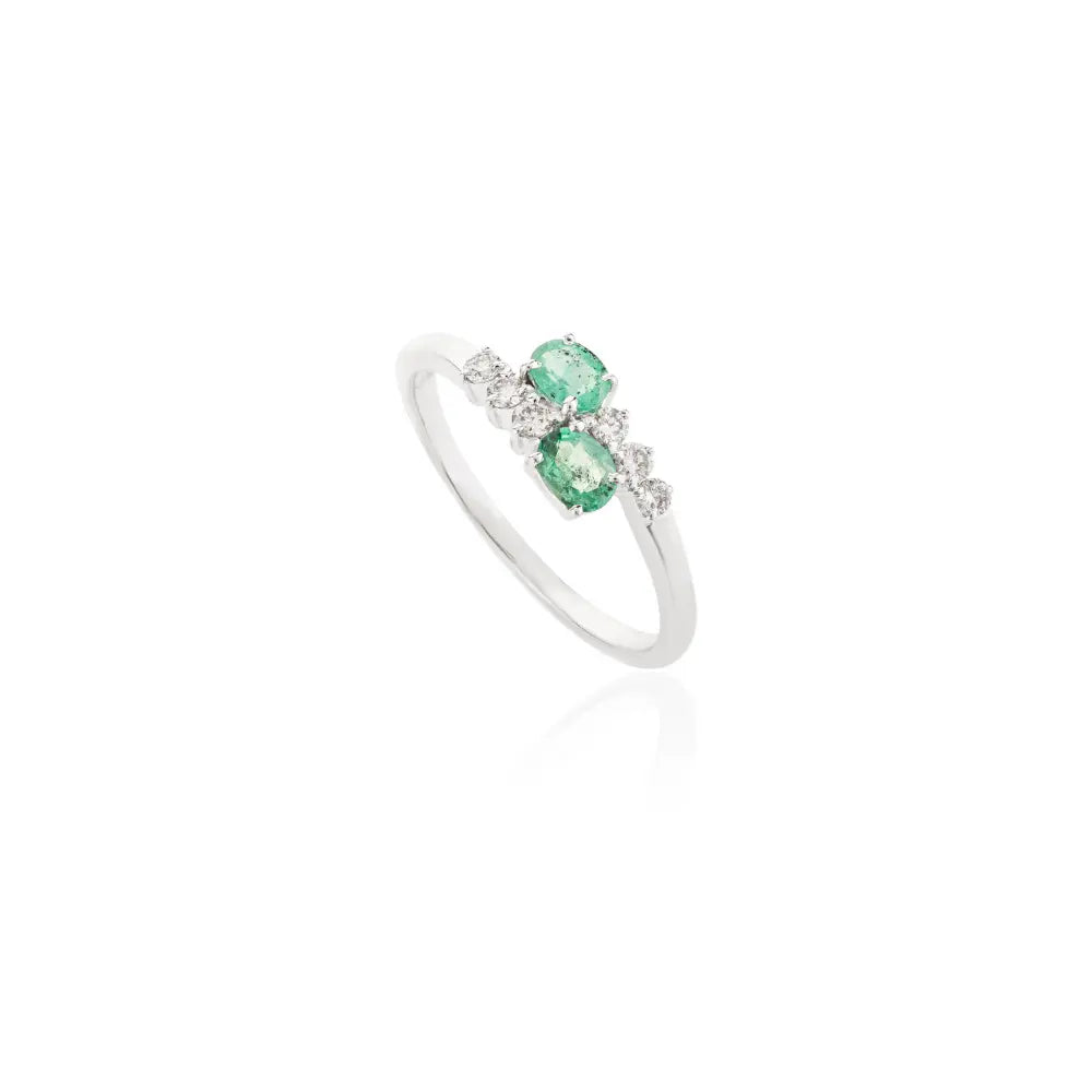 High Quality Products Natural Emerald & Diamond 14K White Gold Bypass Ring