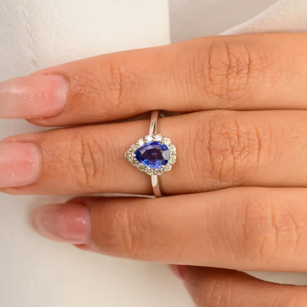 Natural Blue Sapphire & Diamond 14K White Gold September Birthstone Ring