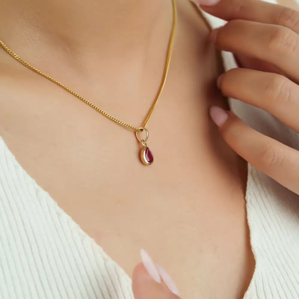 0.7ct. Ruby Gemstone Teardrop Shape Minimalist Dainty Pendant Fine 14K Real Yellow Gold Jewelry