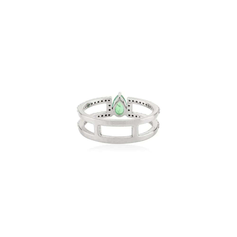 Newly Design 14K White Gold Natural Emerald & Diamond Split Shank Wedding Ring
