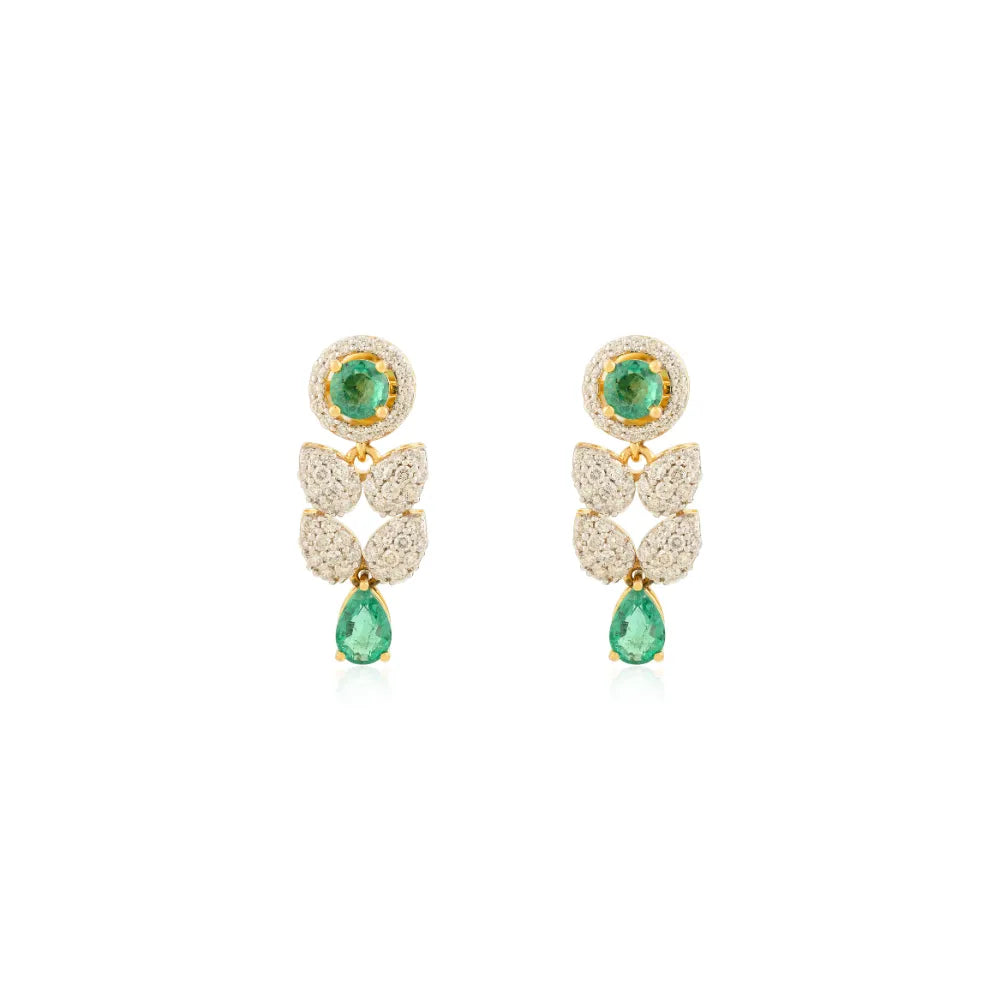 New Trendy Design 14K Gold Emerald & Diamond Drop Earrings For Women Wedding Jewelry