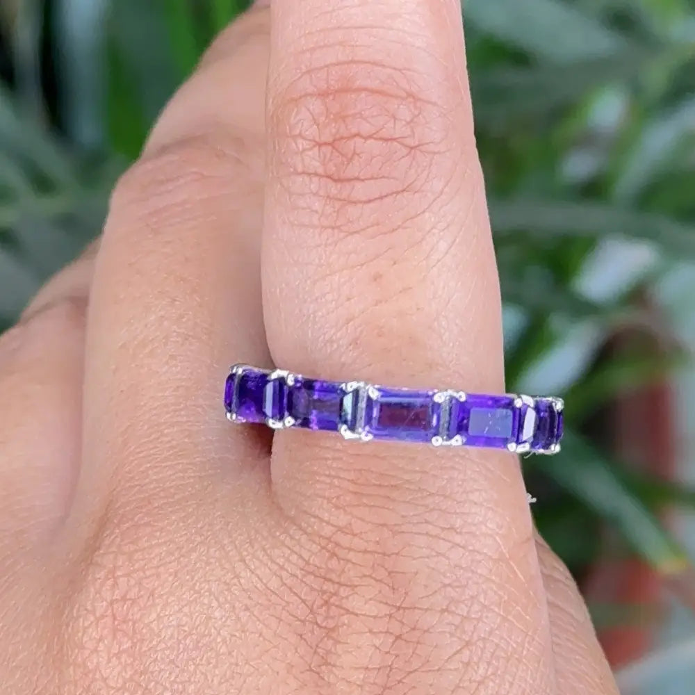 Baguette Shape Amethyst 925 Sterling Silver Full Eternity Band Ring For Daily Wear