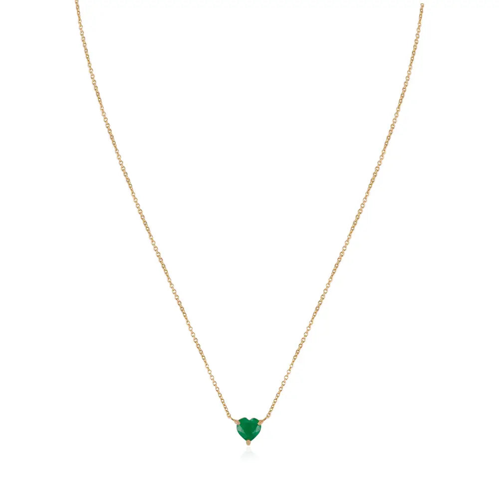 Heart Shape Emerald Minimalist Single Stone Pendant Necklace K14 Yellow Gold Fine Jewelry