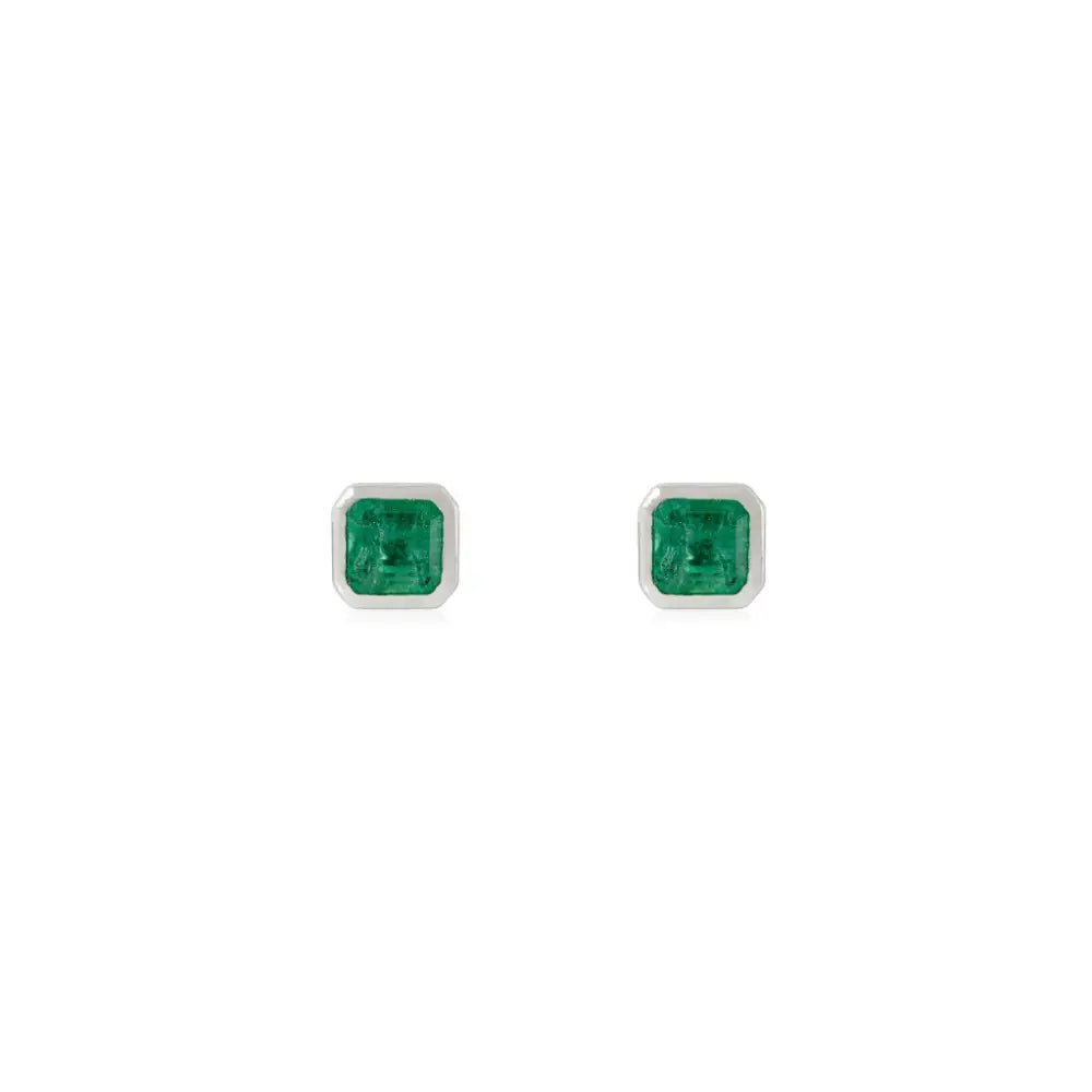 6X5 MM Octagon Gemstone Emerald Minimal Stud Earrings For Daily Wear Unisex 14K Gold