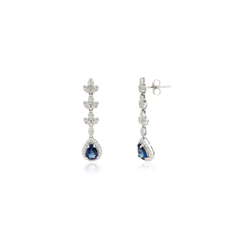 Birthstone Jewelry 14K Gold Blue Sapphire & Diamond Teardrop Dangle Earrings Wedding