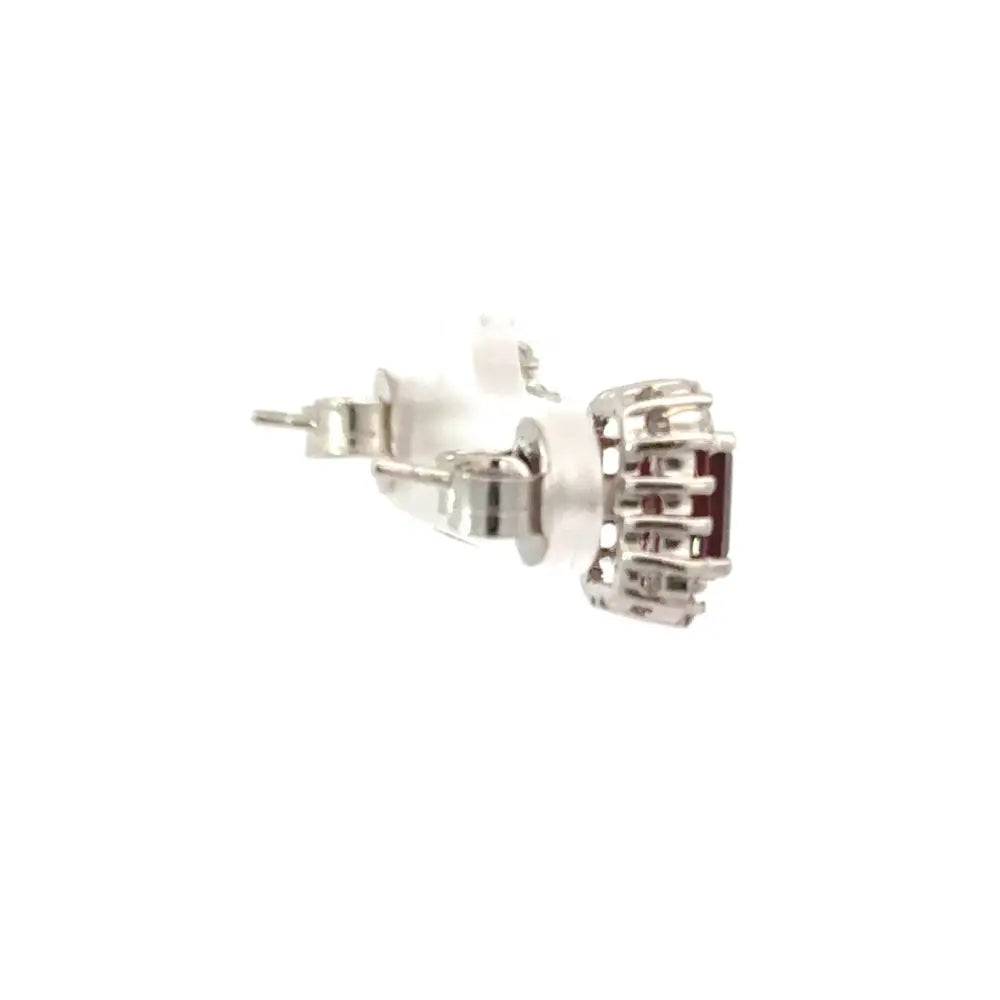 Elegant & Classic Style Real Garnet & American Diamond 925 Sterling Silver Minimal Stud Earrings