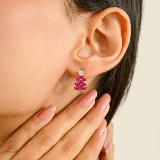 Best Quality 14K Yellow Gold Ruby & Diamond Clip-on Earrings For Women Everyday Jewelry