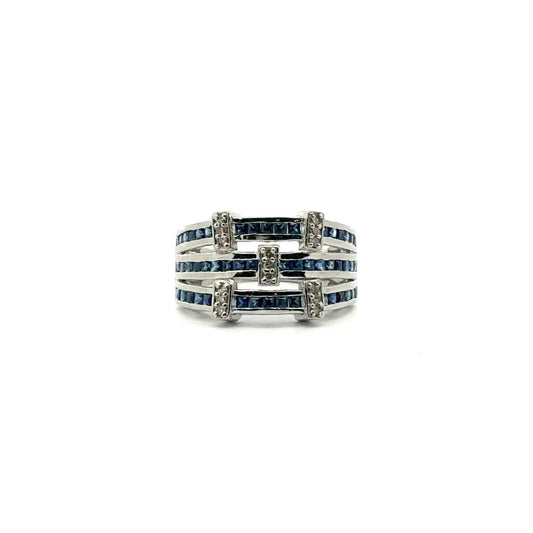 High Grade Jewelry Solid Silver Blue Sapphire & American Diamond Statement Ring For Wedding