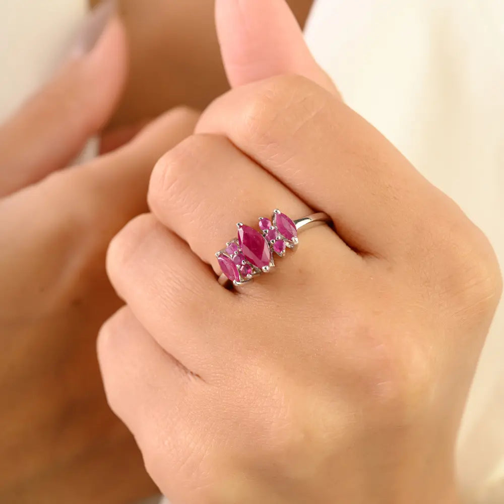 Natural Ruby Proposal Ring Set in 925 Sterling Silver Prong Setting