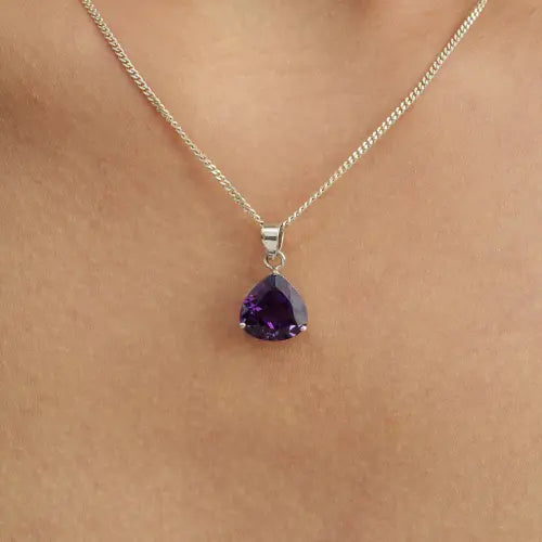 Stunning 925 Sterling Silver 10x10 mm Trillion Cut Natural Amethyst Solitaire Gemstone Pendant