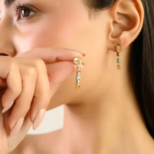 100% Authentic Multi Sapphire Gemstone Classy 925 Silver Dangle Earrings For Women New Arrivals Jewelry