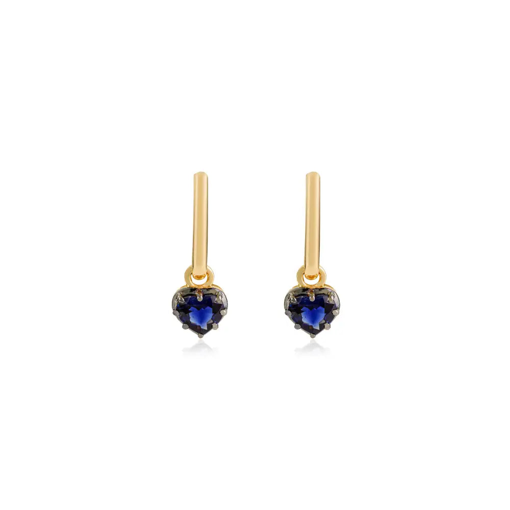 18K Yellow Gold Natural Blue Sapphire Heart Shape Gemstone Charm Stud Earrings Daily Wear