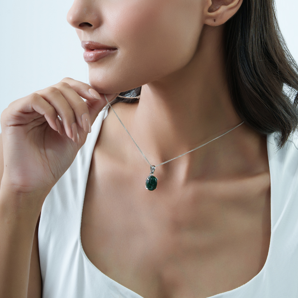 10x14mm Natural Malachite Gemstone 925 Sterling Silver Single Stone Pendant For Women's