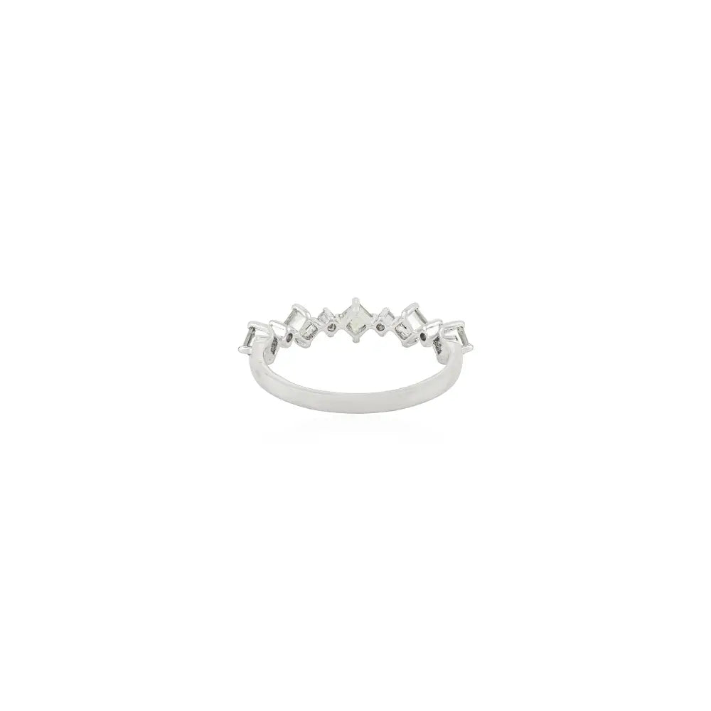 Square Shape Green Sapphire & Round Cut Diamond Stackable Half Eternity Band Ring