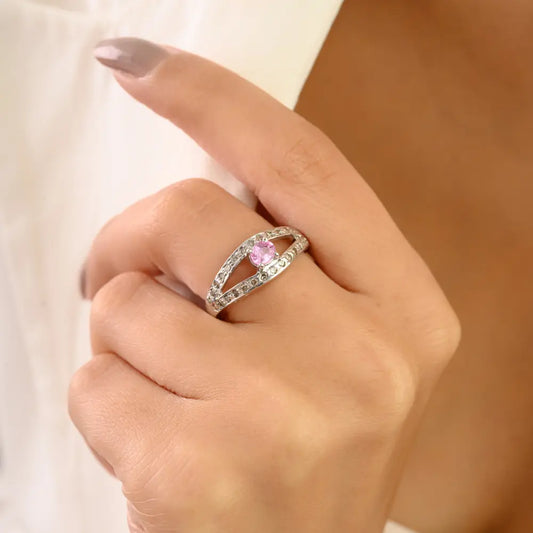 Pink Sapphire Elegant Split Shank 925 Sterling Silver Ring for Women Fine Jewelry