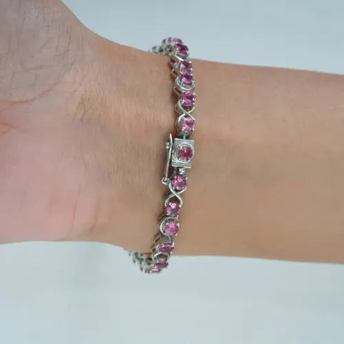 Beautiful Design 925 Sterling Silver Natural Pink Tourmaline Gemstone Tennis Bracelet