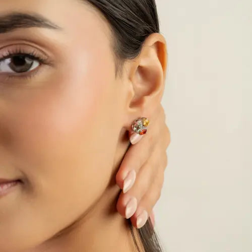 Oval Cut 100% Genuine Multi Sapphire Three Stone 925 Silver Stud Earrings For Women's