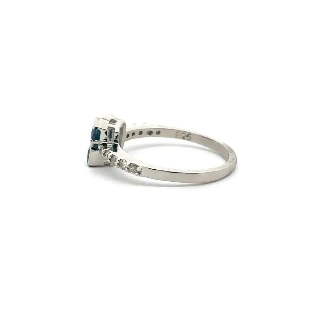 September Birthstone Fine Sapphire & American Diamond Three Stone Ring In 925 Solid Silver