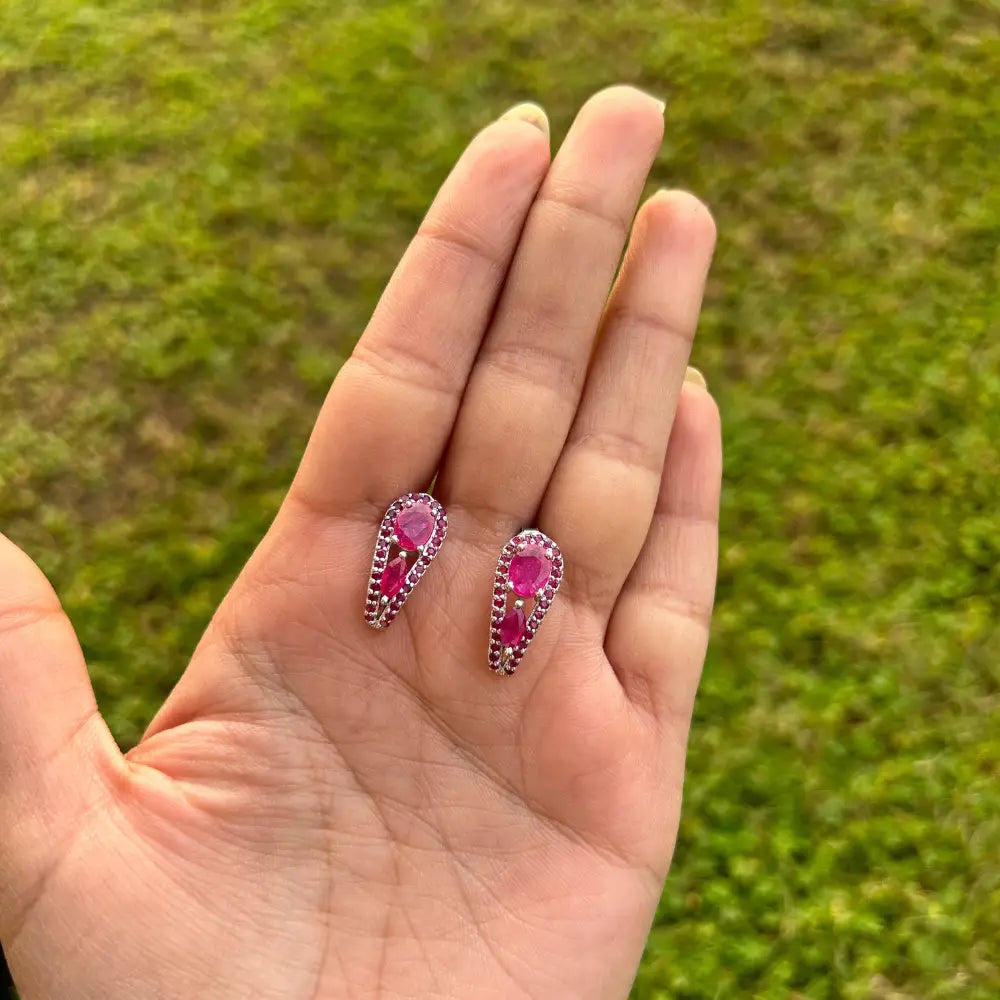 Bulk Order 925 Sterling Silver Natural Mix Shape Ruby Stud Earrings Set In Prong & Pave Setting