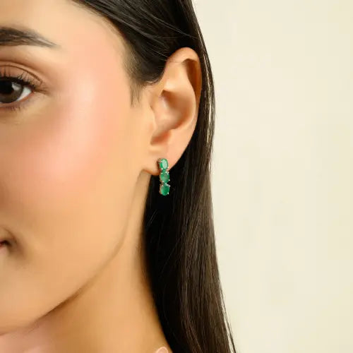 Best Selling 925 Silver Oval Cut 100% Genuine Emerald Drop Earrings For Women's