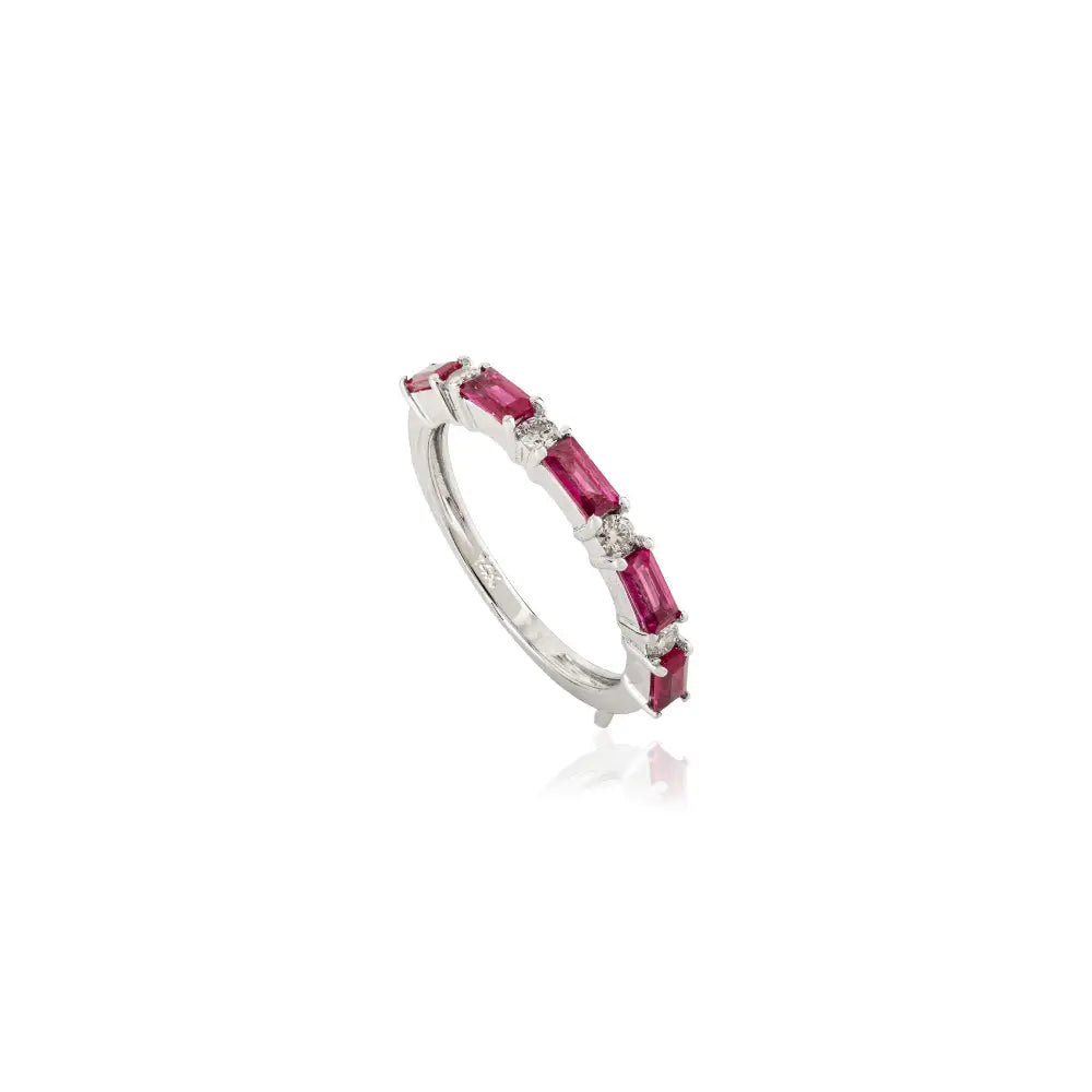 Trending Jewelry 14K White Gold Ruby & Diamond Stackable Half Band Ring Anniversary Gift
