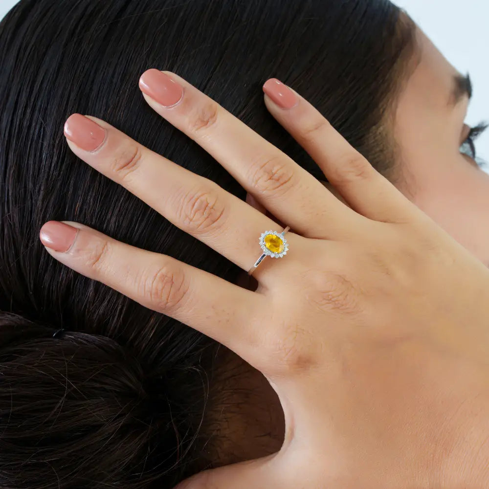 0.85ct. Yellow Sapphire & Diamond Fine Cluster Ring Engagement Jewelry 14K White Gold