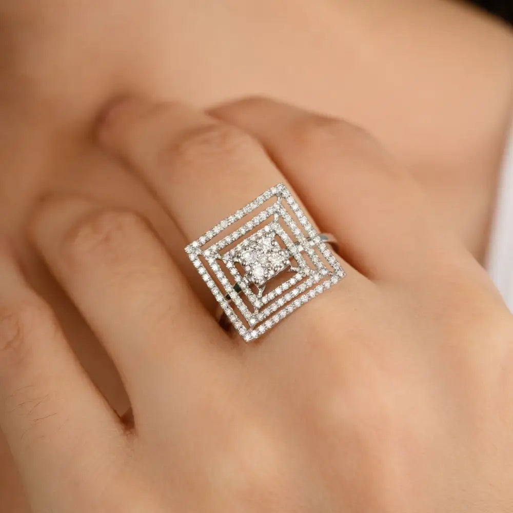 100% Authentic Real Diamond Square Cut & 14k White Gold Cluster Ring