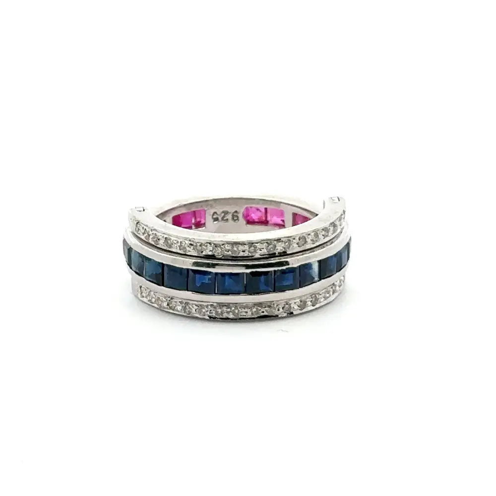 Unique Jewelry Latest Design Handmade Sapphire Ruby & American Diamond Magic 925 Silver Ring For Wedding