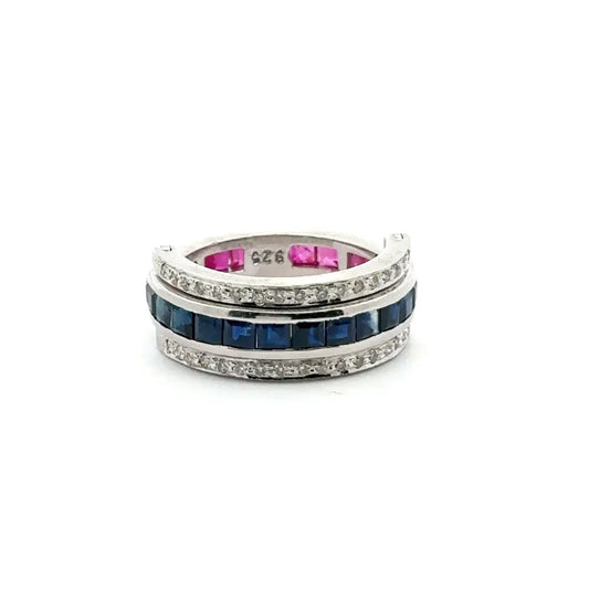 Unique Jewelry Latest Design Handmade Sapphire Ruby & American Diamond Magic 925 Silver Ring For Wedding