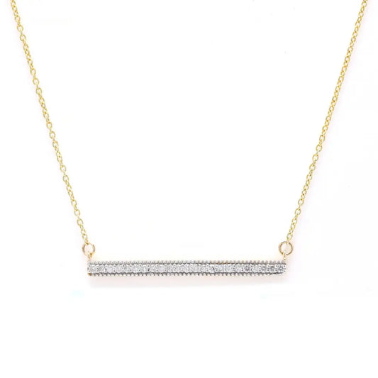 Fashion Jewelry Natural Diamond 14K Solid Yellow Gold Dainty Bar Necklace