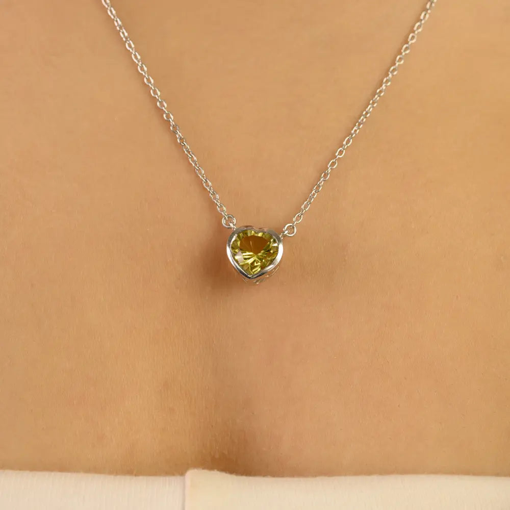Minimalist Lemon Topaz Heart Pendant 925 Silver Necklace