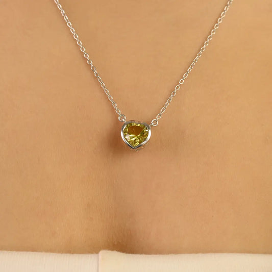 Minimalist Lemon Topaz Heart Pendant 925 Silver Necklace