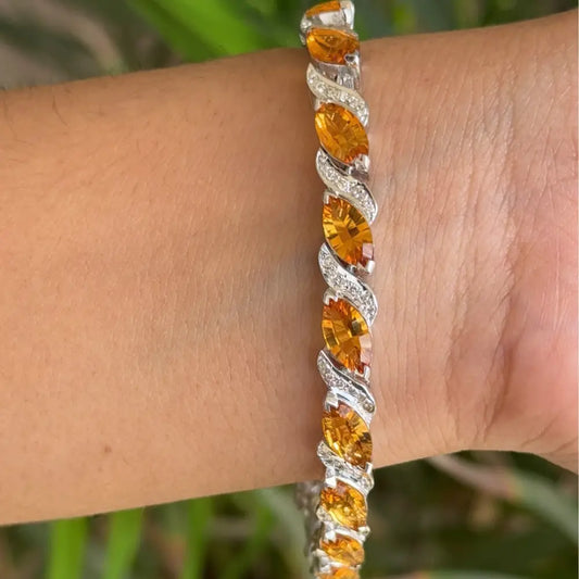 Marquise Citrine & Round Diamond Tennis Bracelet Set In 925 Sterling Silver Wedding Accessories