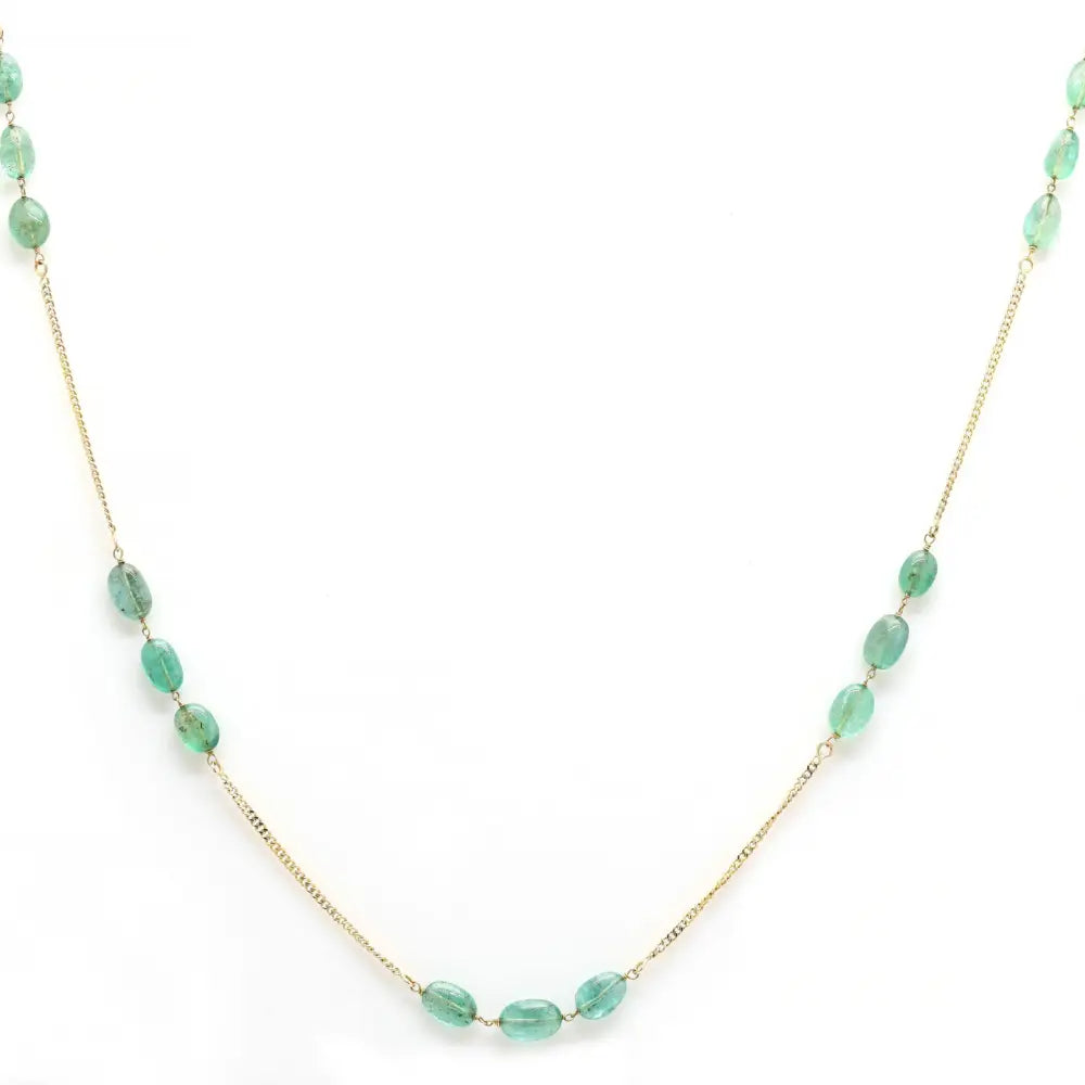 Classic Hot Selling Product 18K Yellow Gold Natural Beaded Emerald Long Chain Necklace