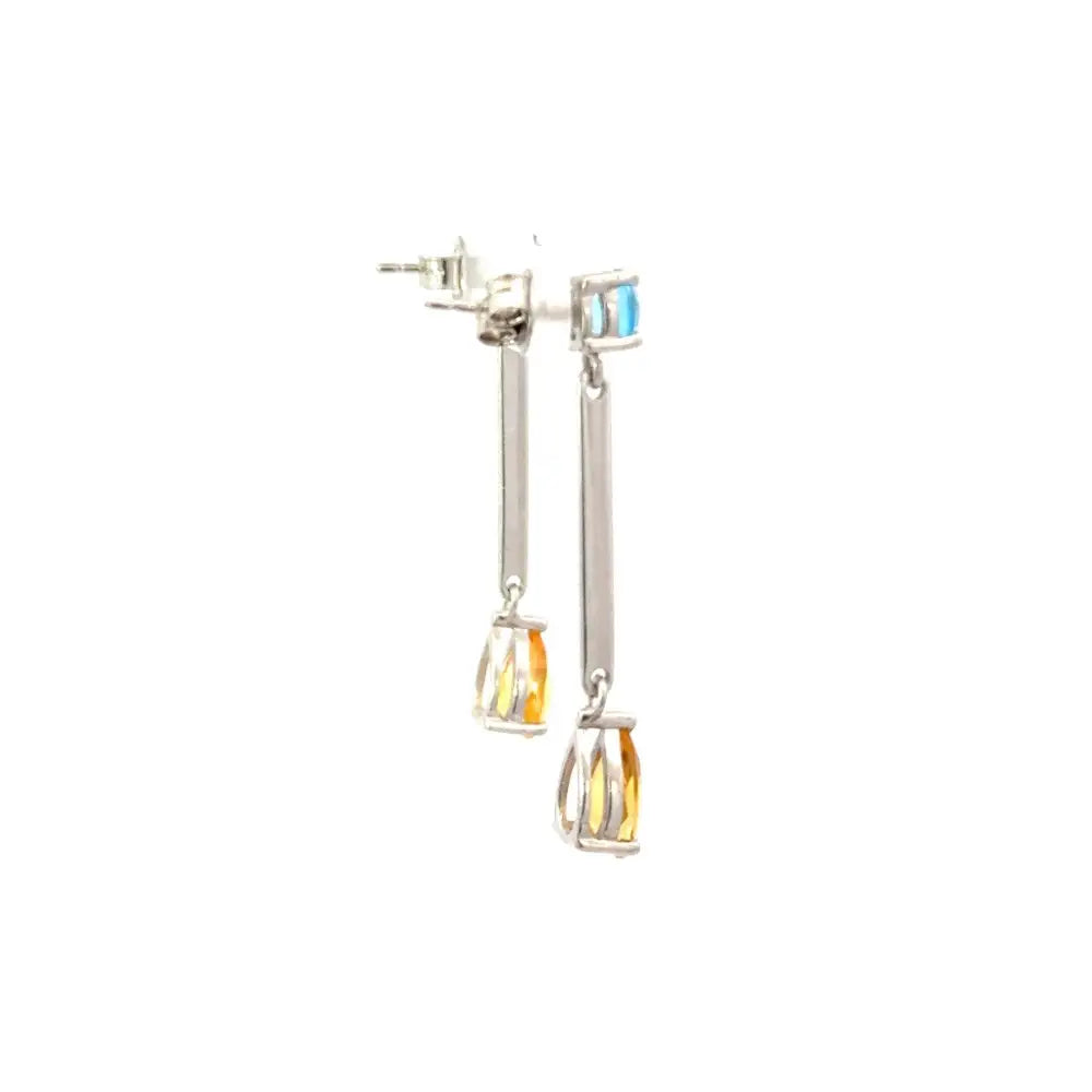 Customized Silver Jewelry Fine Blue Topaz & Citrine Long Dangle Drop Earrings For Women