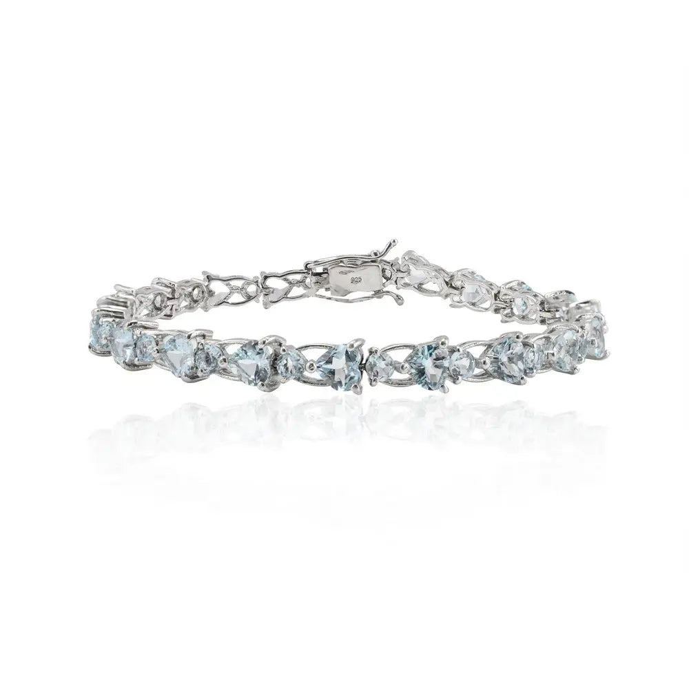 Heart & Round Shape Aquamarine Tennis Bracelet Set In Prong Setting 925 Sterling Silver Bulk Order