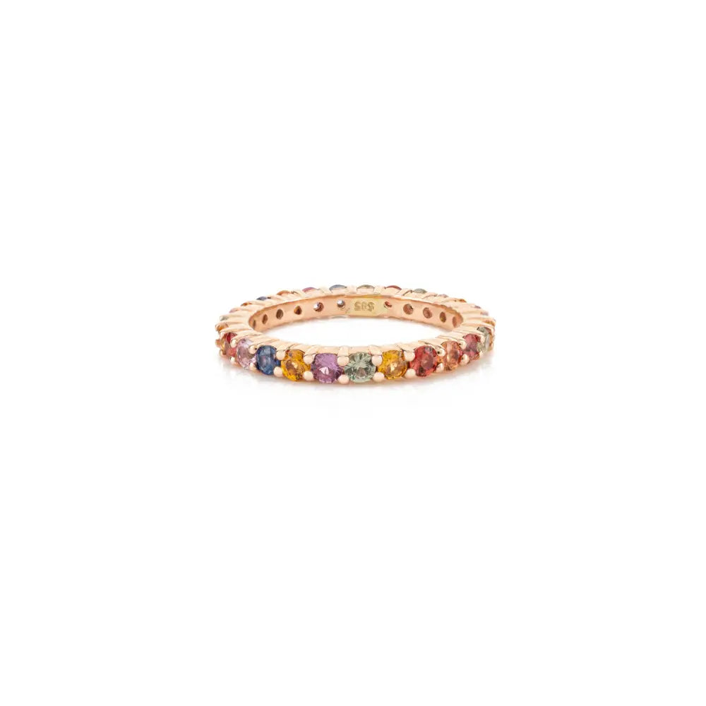 Minimalist Jewelry 14K Rose Gold Natural Multi Gemstone Eternity Band Ring