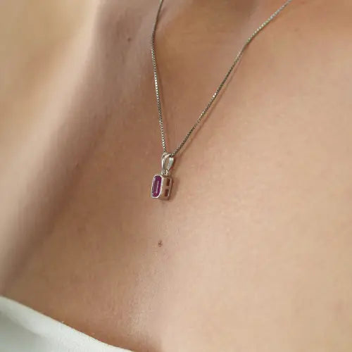Simple Design 925 Sterling Silver Natural Ruby July Birthstone Pendant Jewelry For Women's
