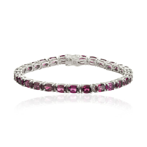 Simple Design Oval Cut Natural Rhodolite Gemstone 925 Silver Tennis Bracelet For Women