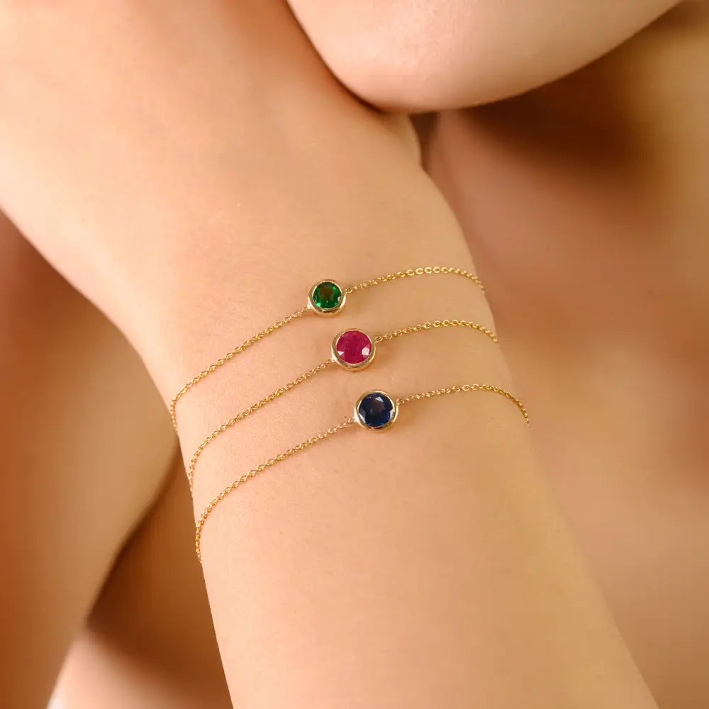 Delicate Minimal 14K Yellow Gold Ruby Gemstone Solitaire Bracelet Latest Trending Jewelry