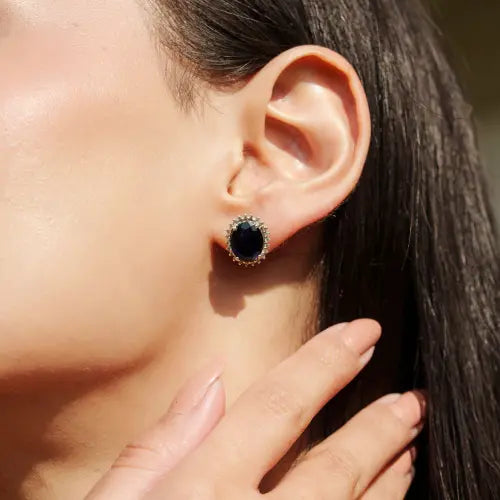 Stunning 925 Sterling Silver Natural Iolite Gemstone Halo Diamond Fine Studs Earrings For Women's
