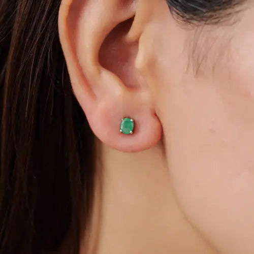Stunning Oval Shape 100% Genuine Emerald Gemstone Stud Earrings Fine Unisex Jewelry