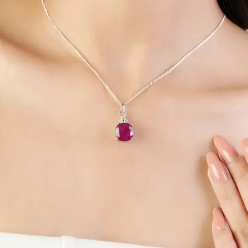 100% Genuine 7.2 CT Ruby & Diamond 925 Sterling Silver Fine Pendant Jewelry For Women's