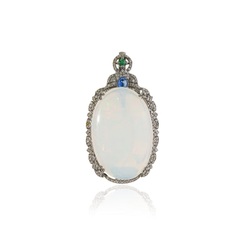S925 Sterling Silver 18ctw  Oval Opal Emerald Kynite Diamond Brooch Fine Jewelry