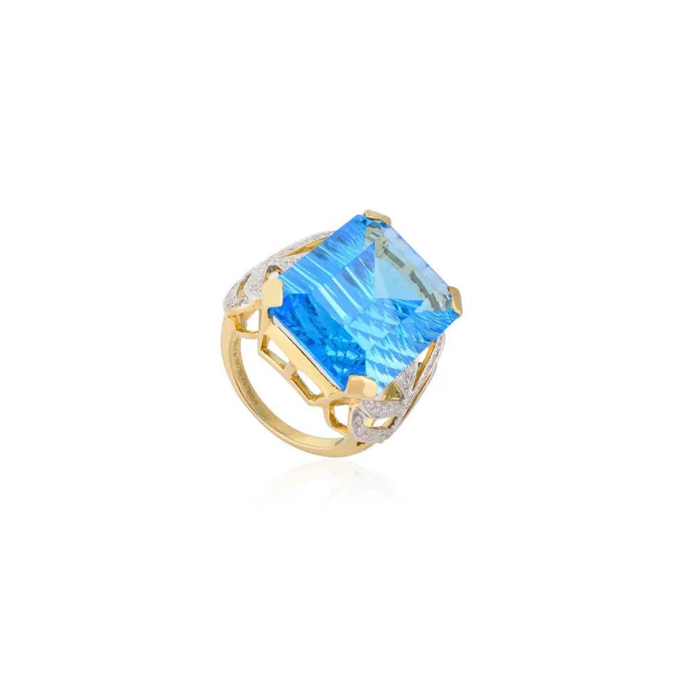 Unique Design Fine Blue Topaz & Diamond Statement Chunky Ring Wholesale Custom Jewelry