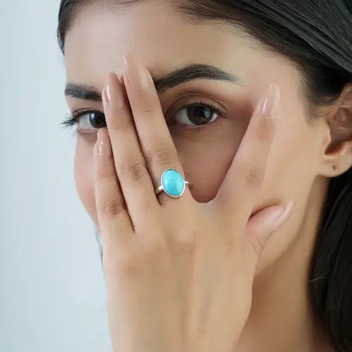 Bezel Set 10x14 mm Oval Shape Turquoise December Birthstone 925 Silver Ring Jewelry